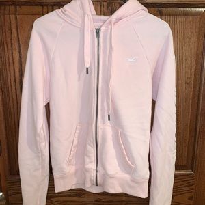 hollister light pink thick zip up hoodie